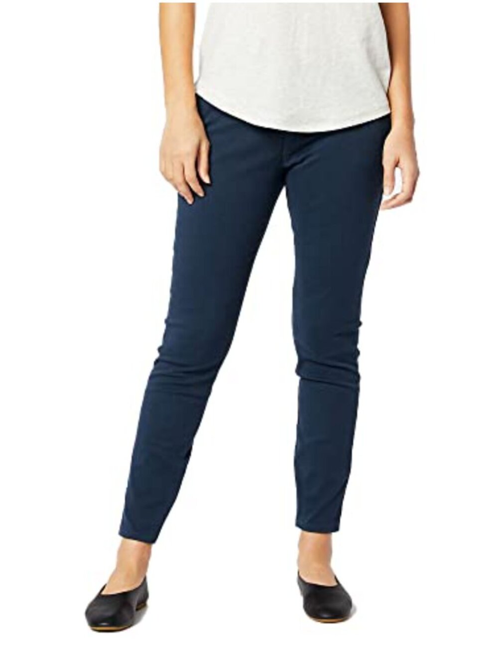 Skinny Fit Stretch Twill Chino Pants Mid Rise Flat Front Casual